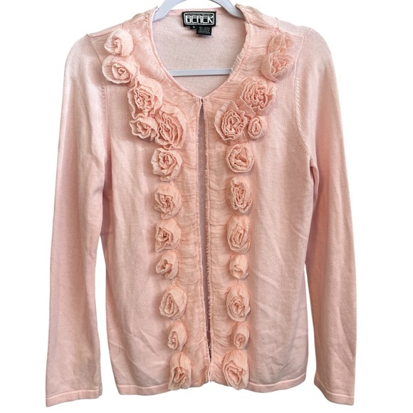 BEREK Pink Tulle Rosettes Cardigan Hook & Eye Closure Size Small - Picture 1 of 5